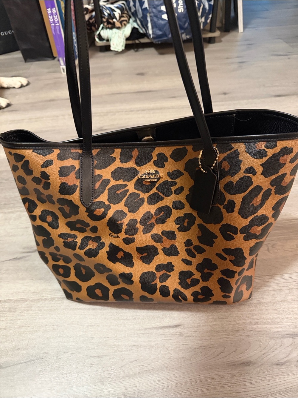 Coach Leopard Print Tote - Tan and Black